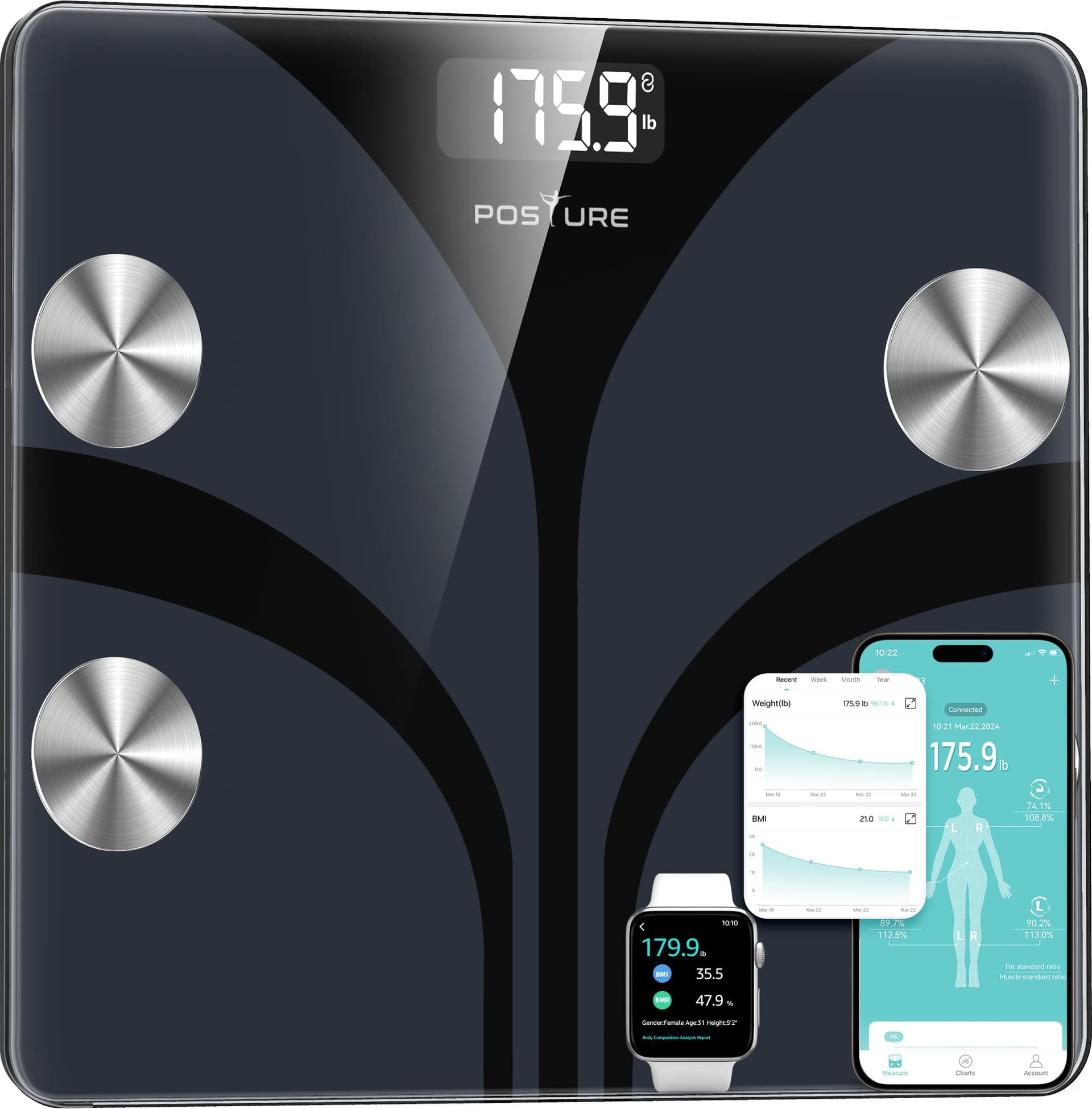 Posture Posture Personenwaage Körperfettwaage Digital mit 13