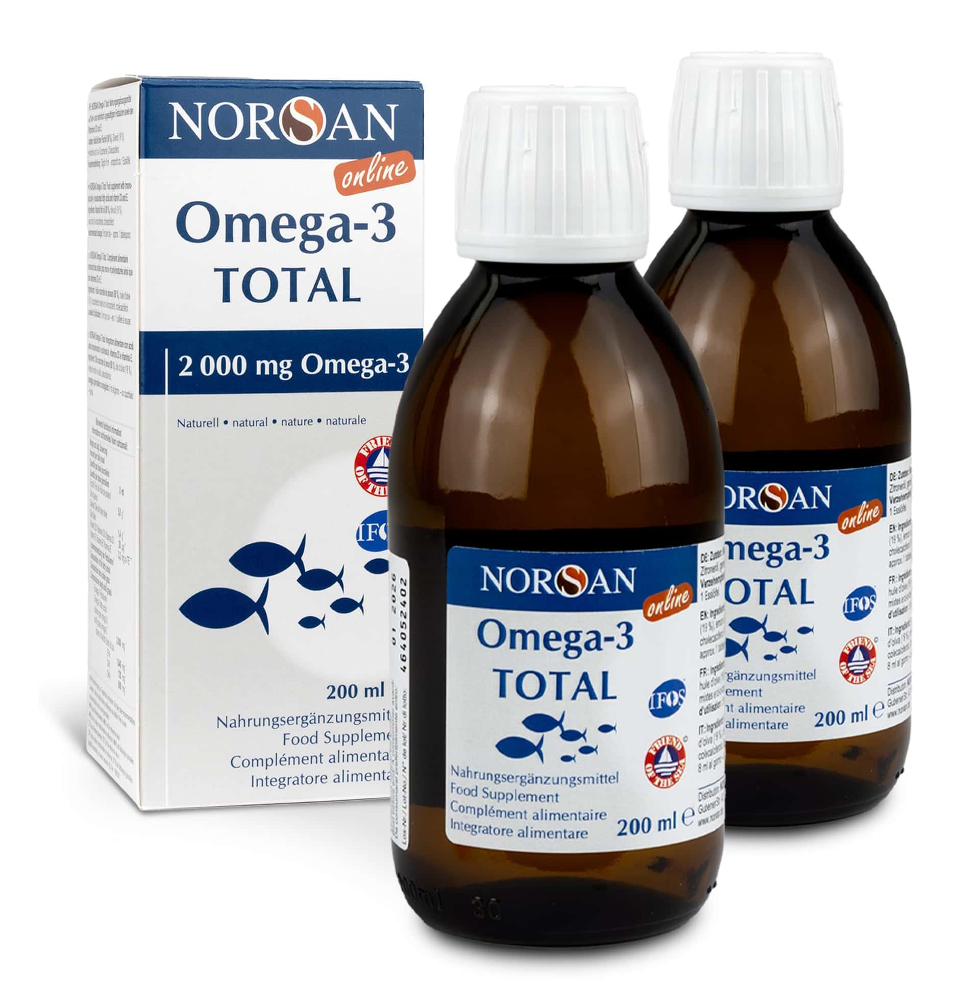 NORSAN Premium Omega 3 Fischöl Total Naturell hochdosiert 2er Pack (2x 200 ml