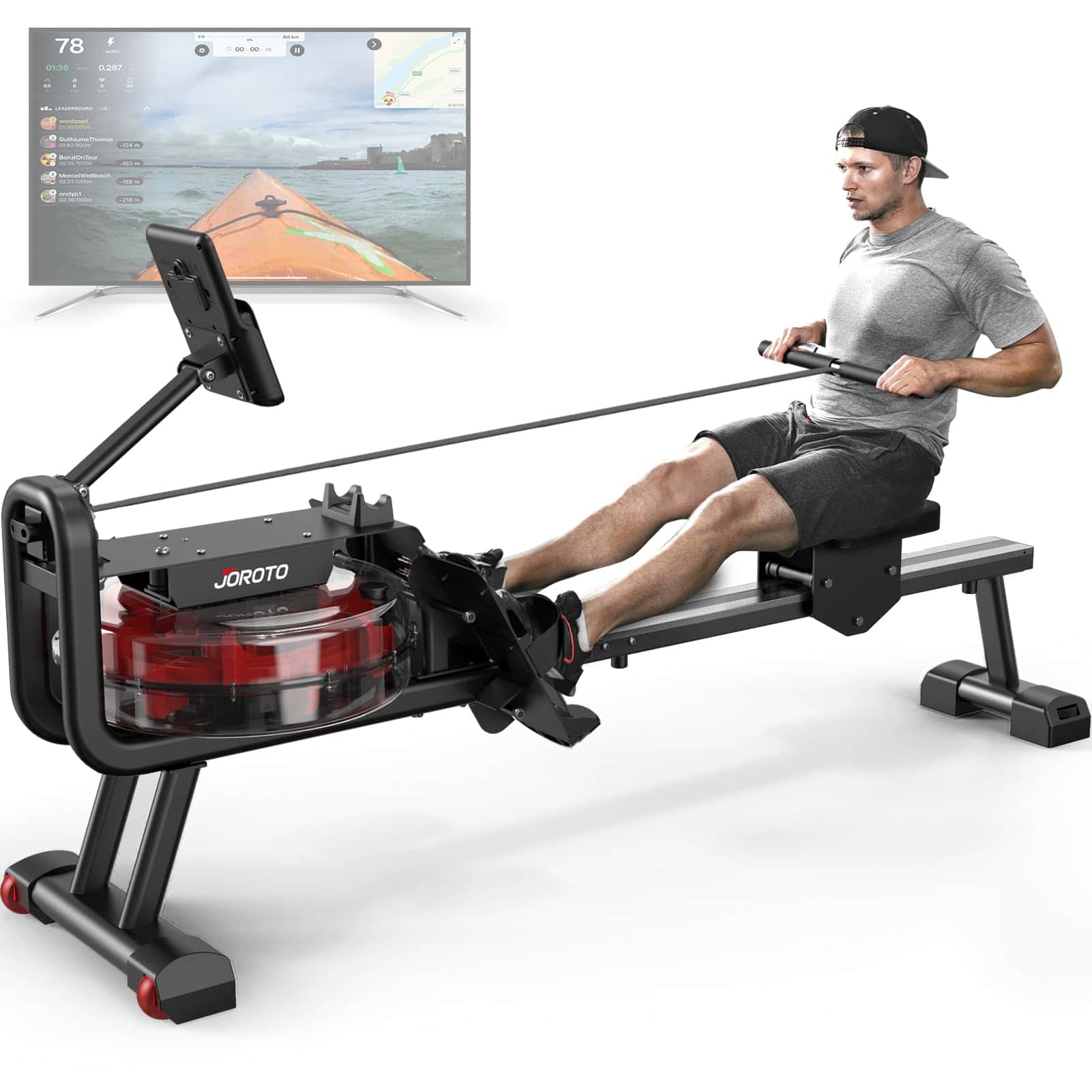 JOROTO Rudergerät für zuhause, Rudermaschine Klappbar mit Wasserwiderstand, 150kg