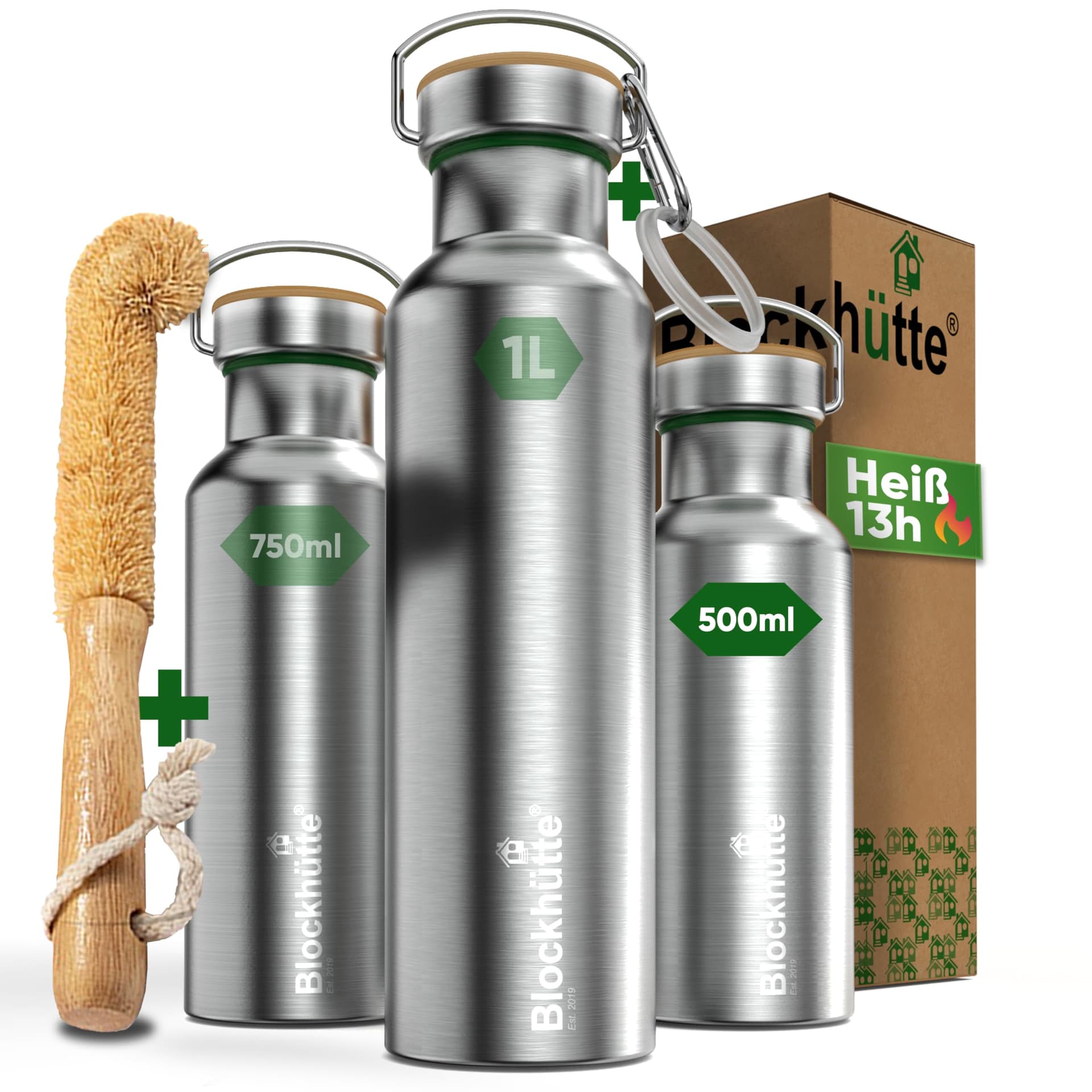 Blockhütte Blockhütte Premium Edelstahl Trinkflasche isoliert I 500ml
