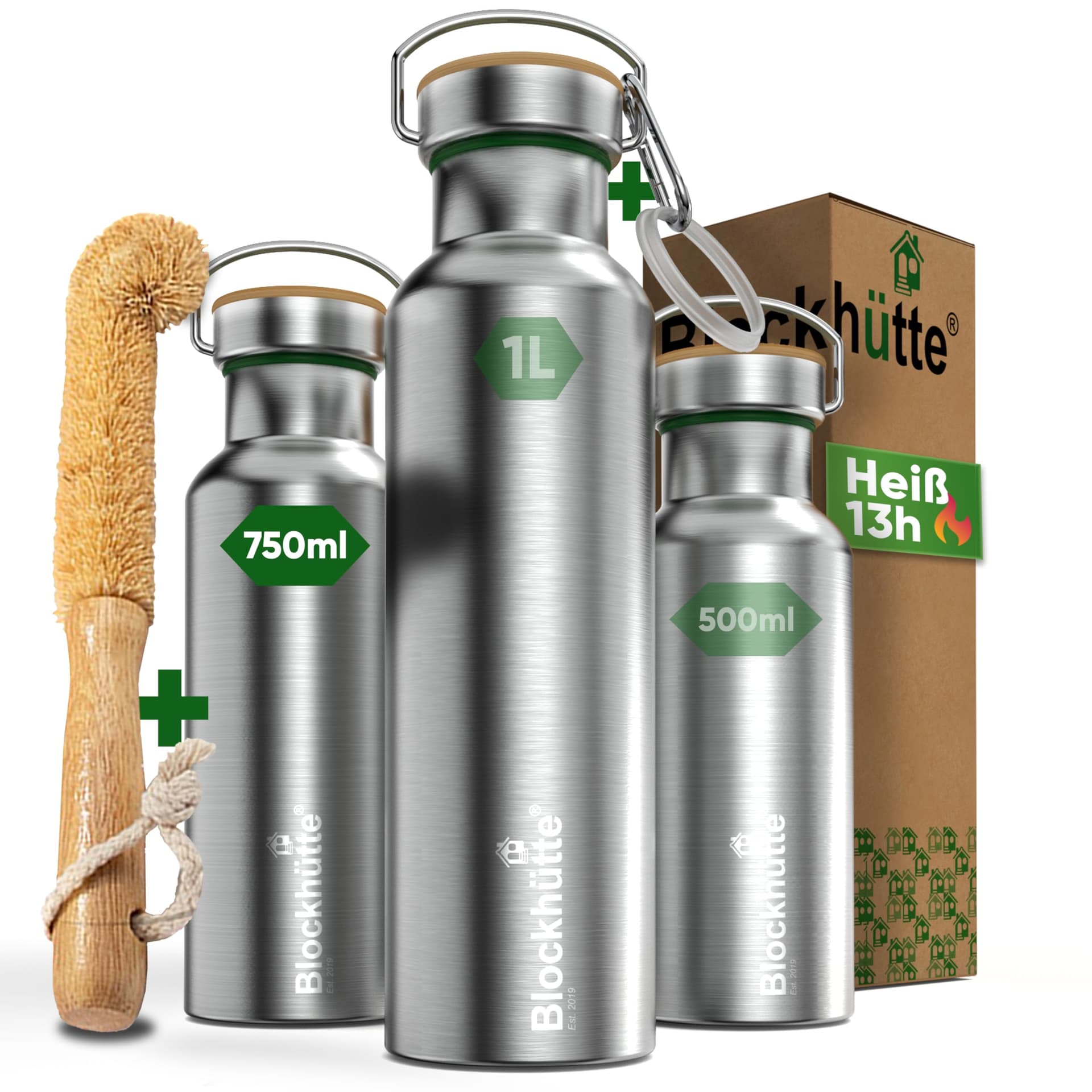 Blockhütte Blockhütte Premium Edelstahl Trinkflasche isoliert I 750ml